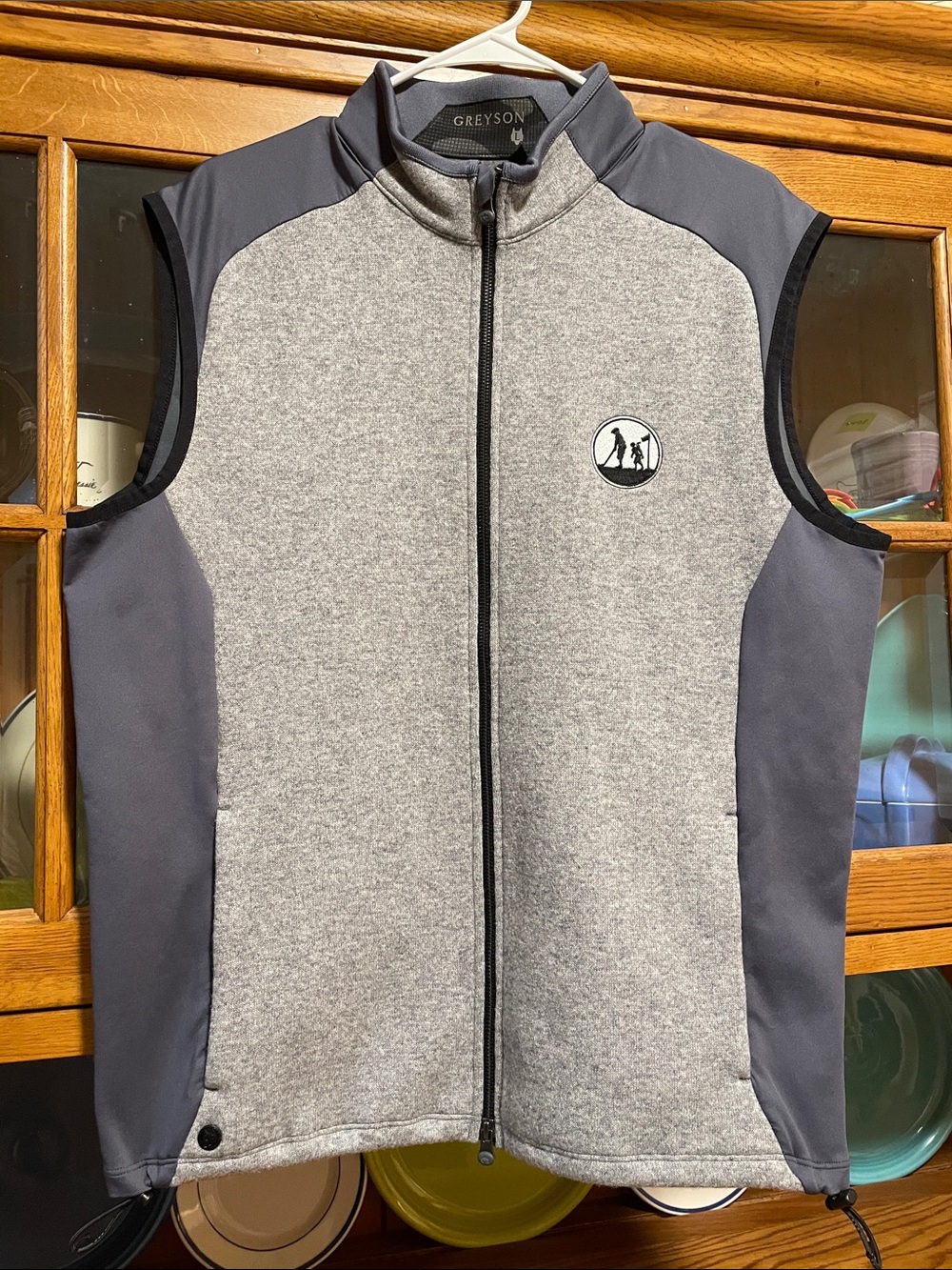 Greyson Men's Sleeveless Zip Vest in Light Gray and Slate Blue Panels - Large